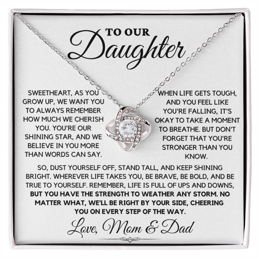 To Our Daughter Love Mom & Dad - Weather the Storm Love Knot Necklace