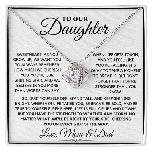 To Our Daughter Love Mom & Dad - Weather the Storm Love Knot Necklace