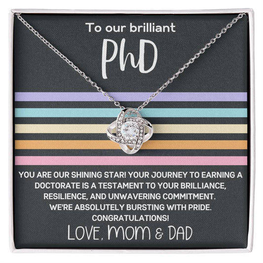 Graduation Gift from Parents to PhD Doctoral Student from parents - Retro Stripe Love Knot Necklace 