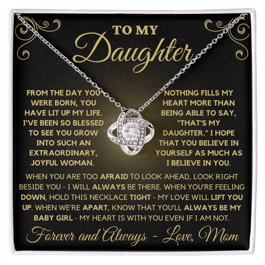 To My Daughter Love Mom - Love Knot Necklace - Gold Background