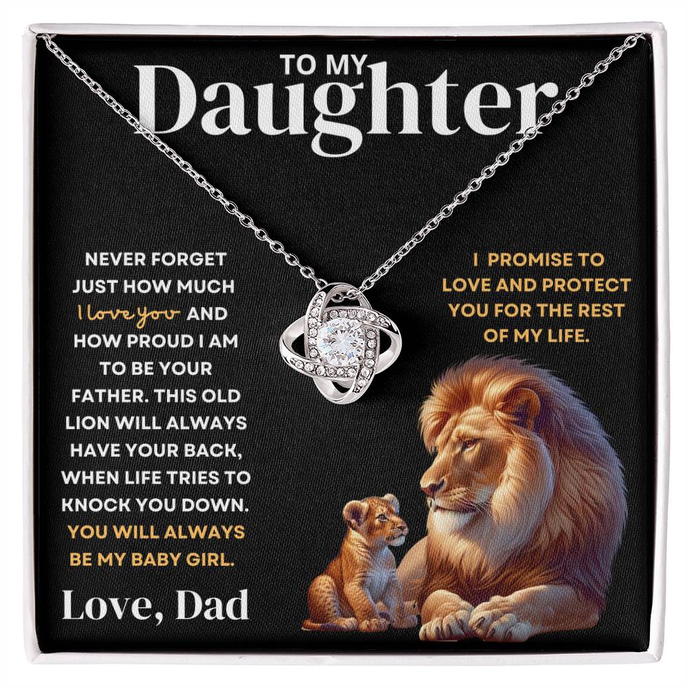 To My Daughter Love Dad - Old Lion Protector Love Knot Necklace