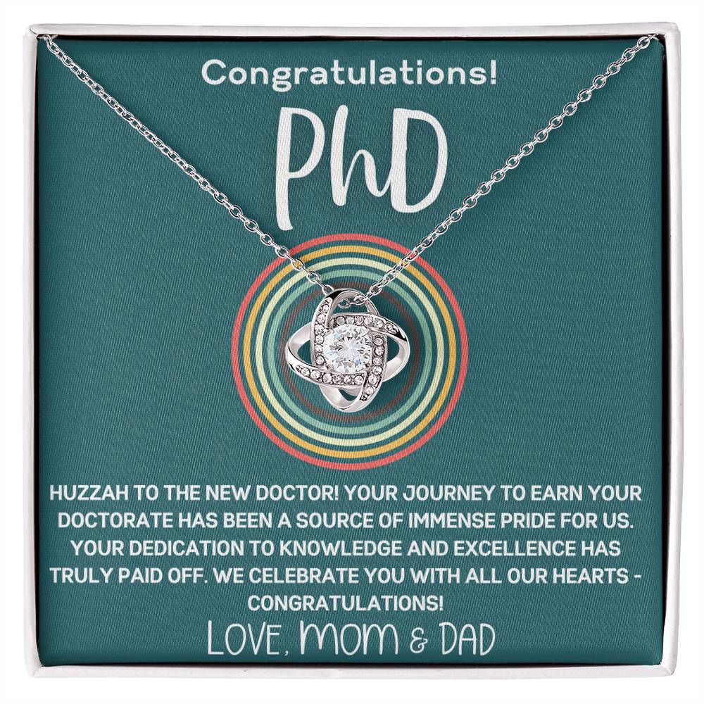 Graduation Gift from Parents to PhD Doctoral Grad - Retro Circle Love Knot Necklace