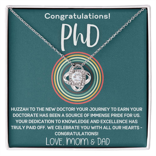 Graduation Gift from Parents to PhD Doctoral Grad - Retro Circle Love Knot Necklace