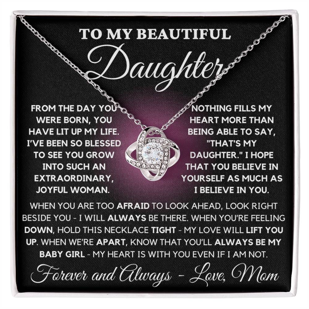 To My Beautiful Daughter Pink Black - Love Knot Necklace