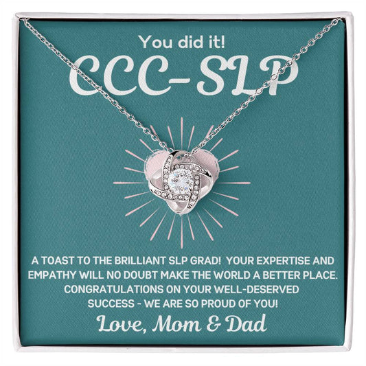 Graduation Gift from Parents to SLP Graduate - Retro Stripe Love Knot NecklaceGraduation Gift from Parents to CCC-SLP Speech Pathologist Daughter  - Love Knot Necklace