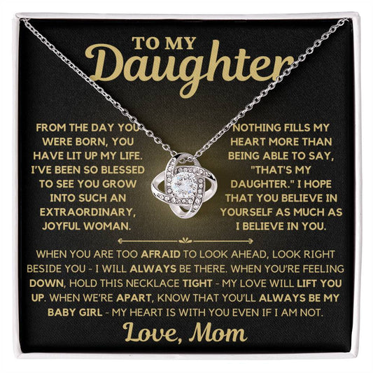 To My Daughter Love Mom - Love Knot Necklace - Gold Background