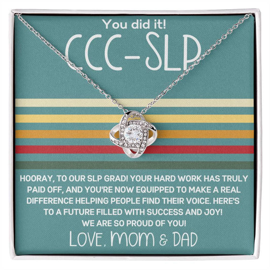 Graduation Gift from Parents to SLP Graduate - Retro Stripe Love Knot Necklace