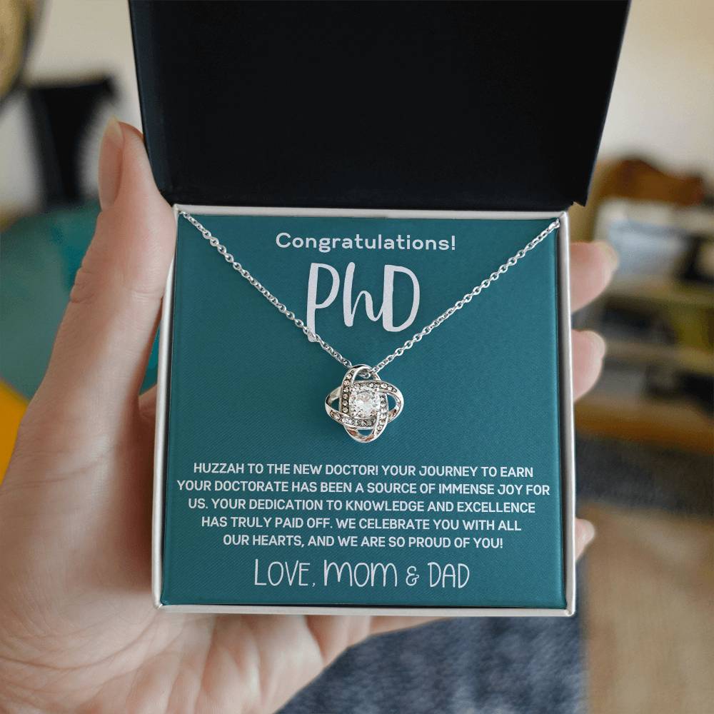 Graduation Gift from Parents to PhD Doctoral Graduate Daughter  - Love Knot Necklace