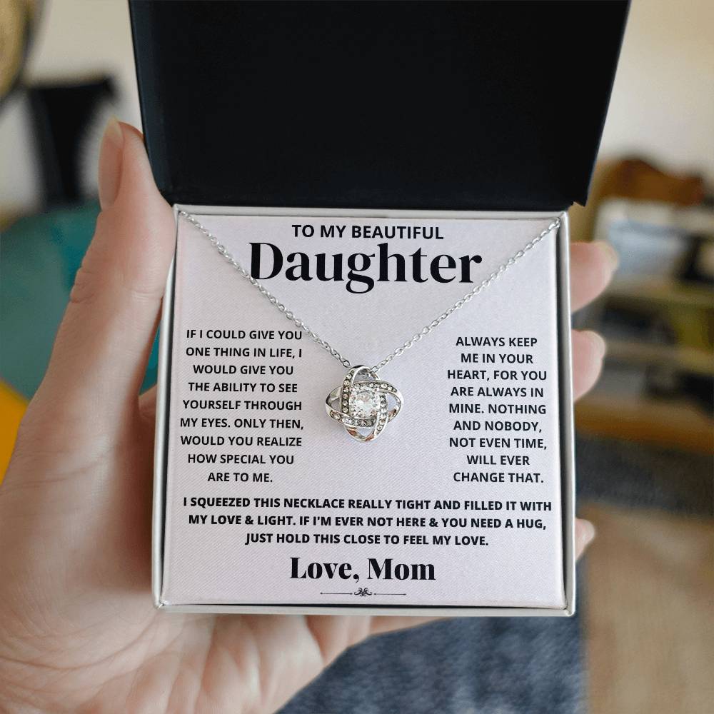 To My Beautiful Daughter Love Mom - Love Knot Necklace