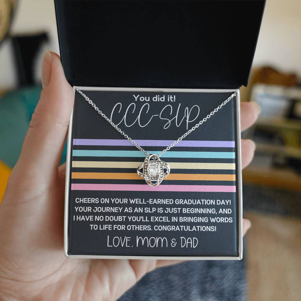 Graduation Gift from Parents to CCC-SLP Graduate - Retro Stripe Love Knot Necklace speech-language pathologist gift