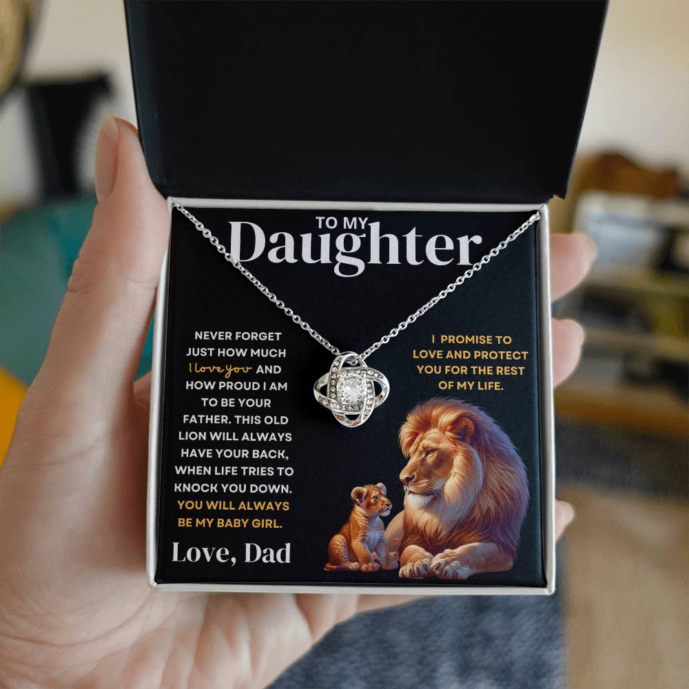 To My Daughter Love Dad - Old Lion Protector Love Knot Necklace