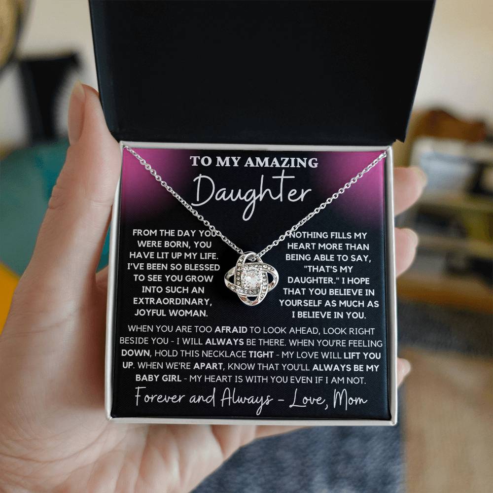 To My Amazing Joyful Daughter Pink Black - Love Knot Necklace