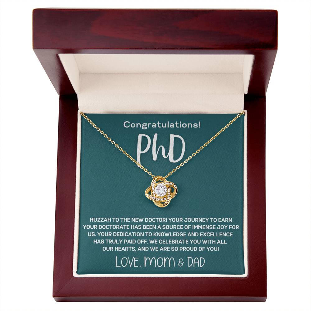 Graduation Gift from Parents to PhD Doctoral Graduate Daughter  - Love Knot Necklace