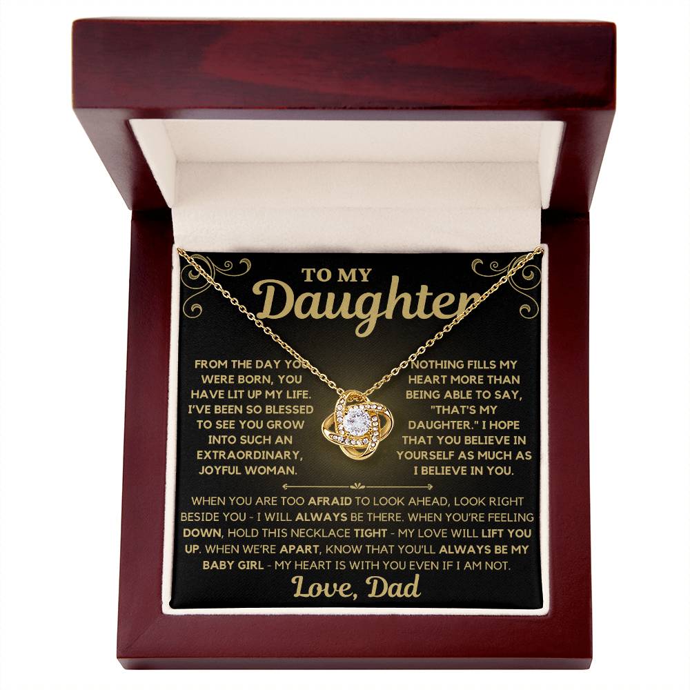 To My Daughter Love Dad - Love Knot Necklace - Gold Message Card