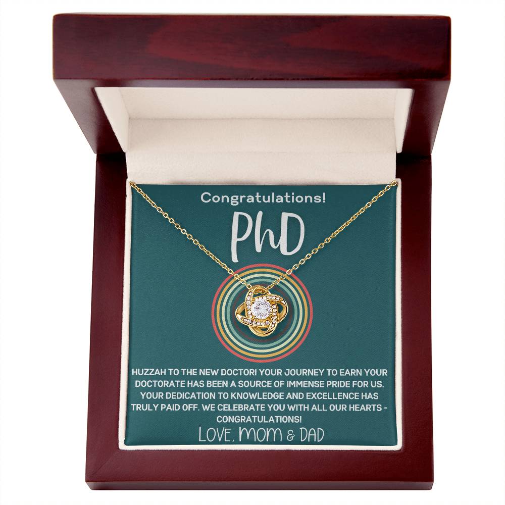 Graduation Gift from Parents to PhD Doctoral Grad - Retro Circle Love Knot Necklace