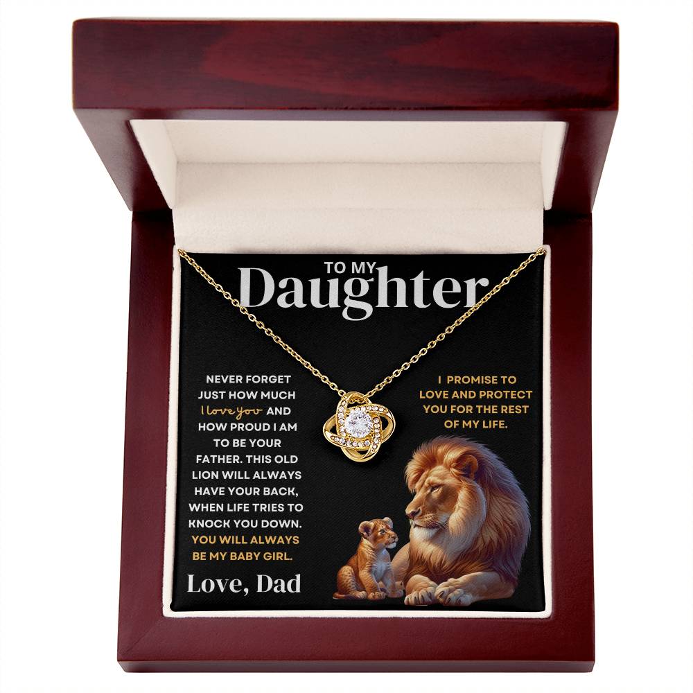 To My Daughter Love Dad - Old Lion Protector Love Knot Necklace