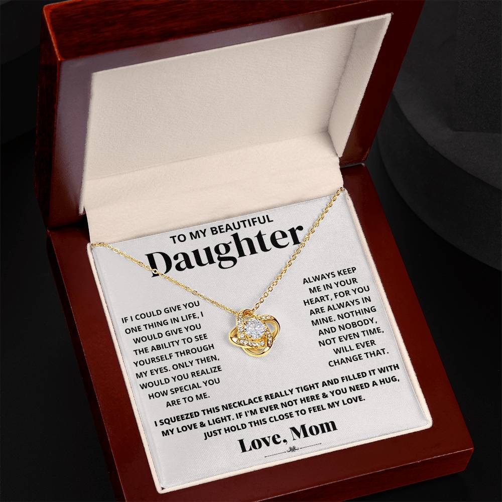 To My Beautiful Daughter Love Mom - Love Knot Necklace