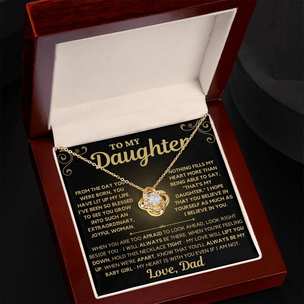 To My Daughter Love Dad - Love Knot Necklace - Gold Message Card