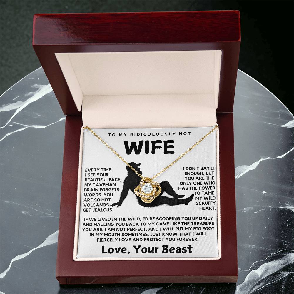 To My Ridiculously Hot Wife Love Your Beast Funny Love Knot Necklace from Husband