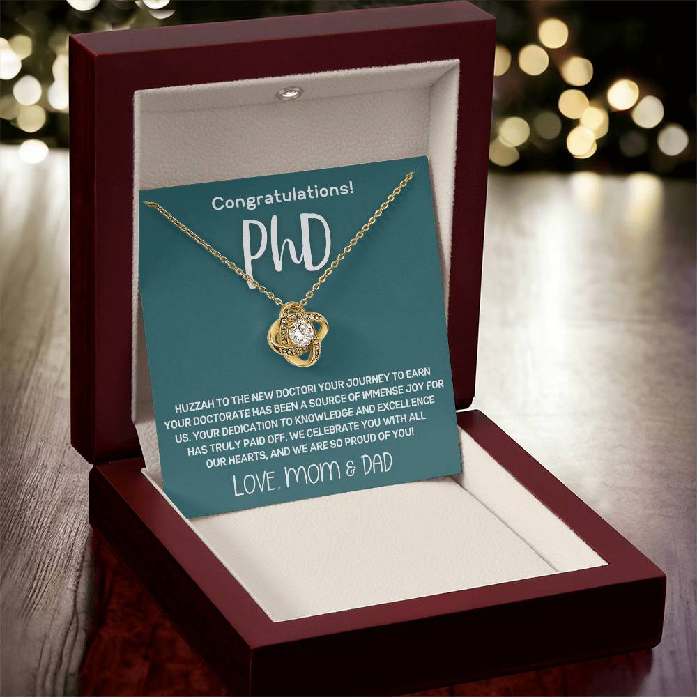 Graduation Gift from Parents to PhD Doctoral Graduate Daughter  - Love Knot Necklace