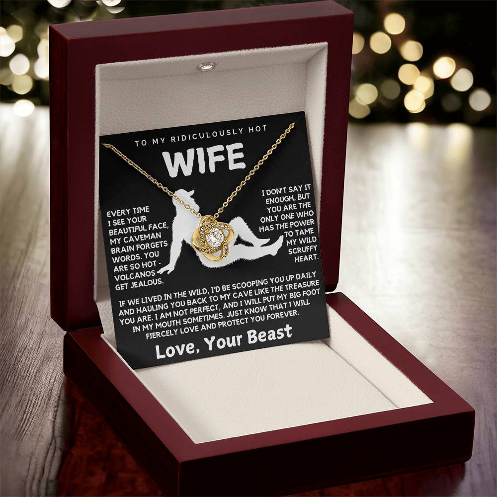 To My Ridiculously Hot Wife Love Your Beast Funny Love Knot Necklace from Husband