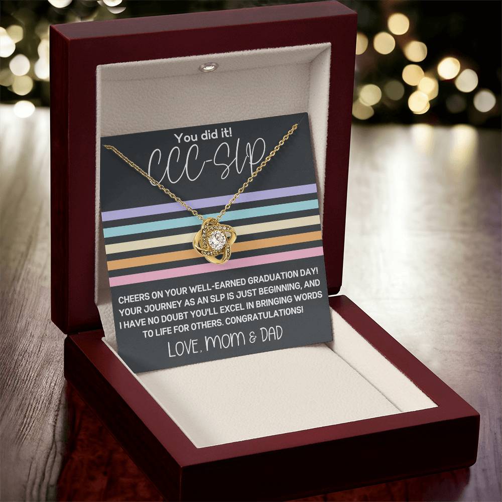 Graduation Gift from Parents to CCC-SLP Graduate - Retro Stripe Love Knot Necklace speech-language pathologist gift