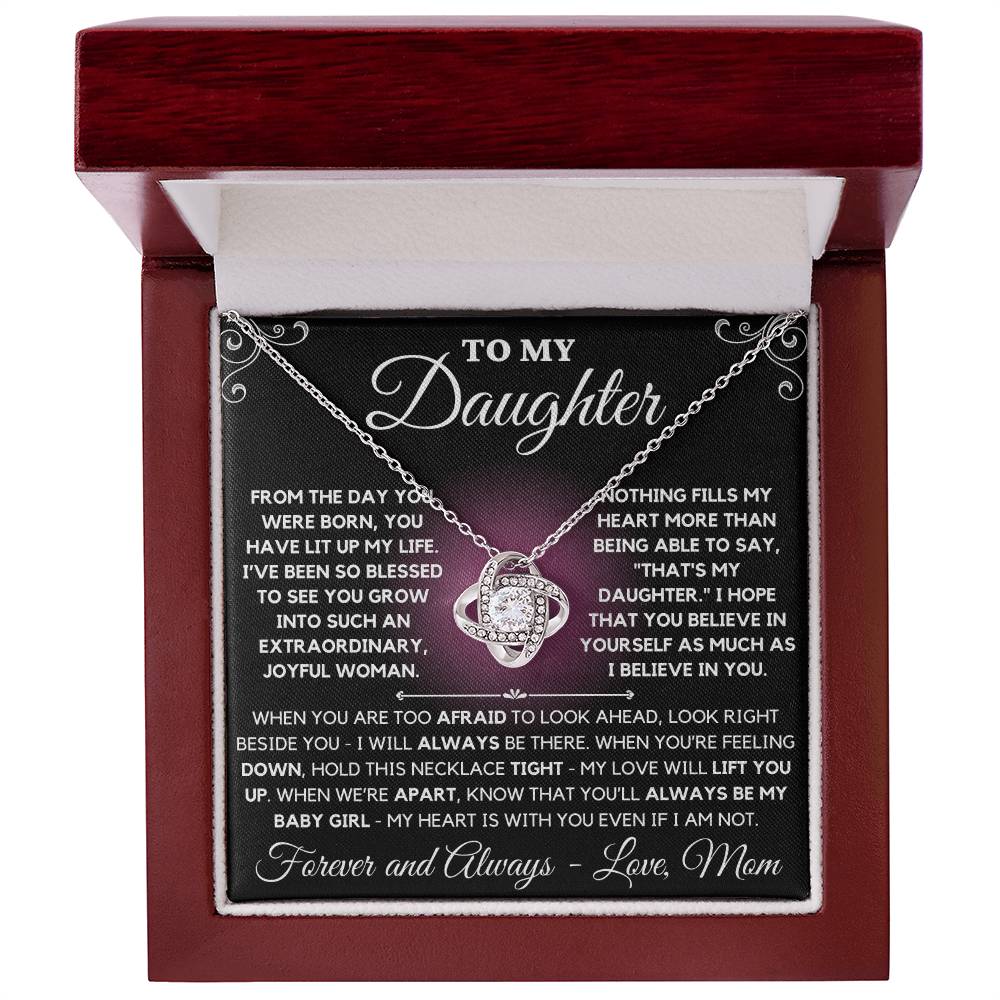 To My Daughter Love Mom - Love Knot Necklace - Pink Black