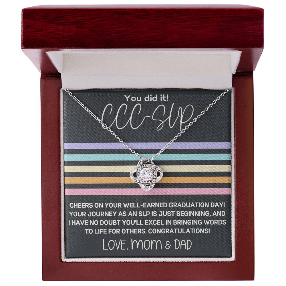 Graduation Gift from Parents to CCC-SLP Graduate - Retro Stripe Love Knot Necklace speech-language pathologist gift