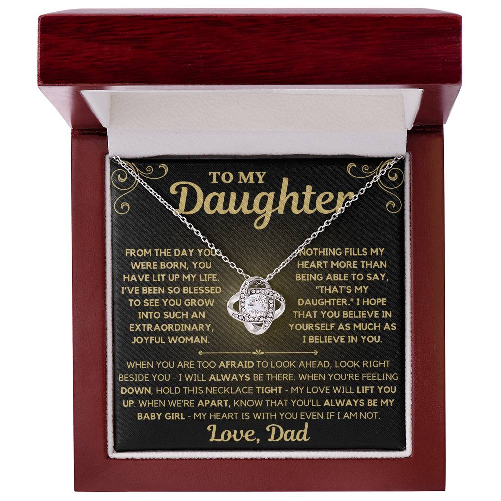 To My Daughter Love Dad - Love Knot Necklace - Gold Message Card