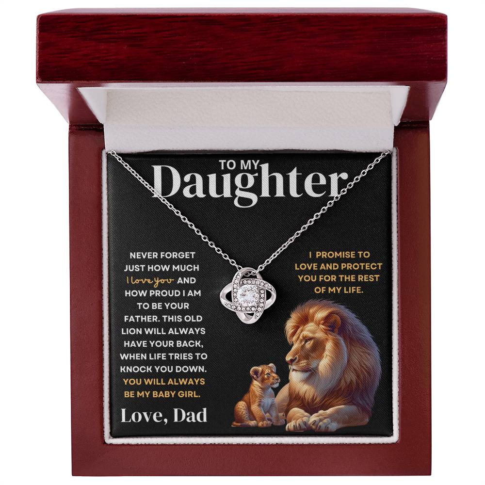 To My Daughter Love Dad - Old Lion Protector Love Knot Necklace