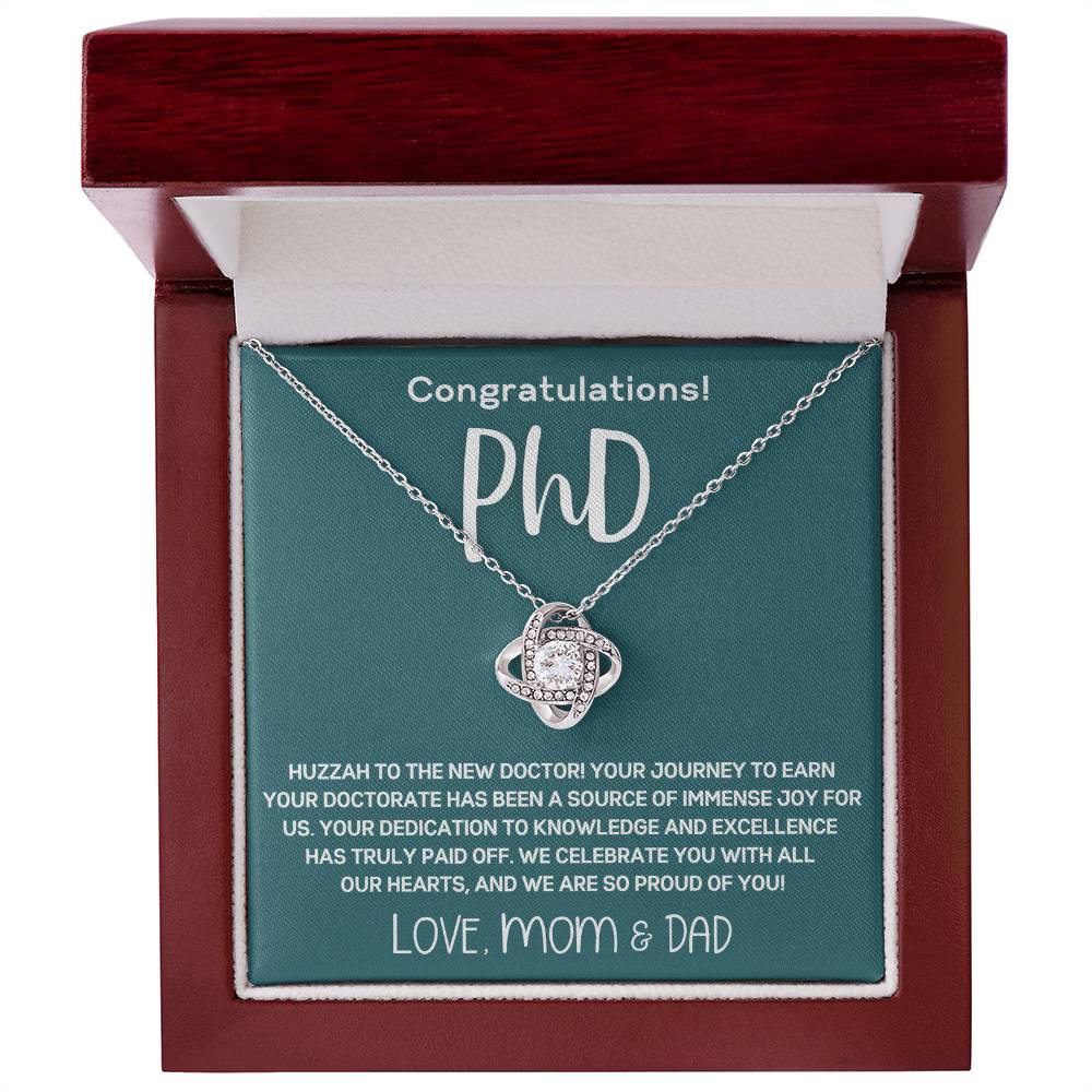 Graduation Gift from Parents to PhD Doctoral Graduate Daughter  - Love Knot Necklace