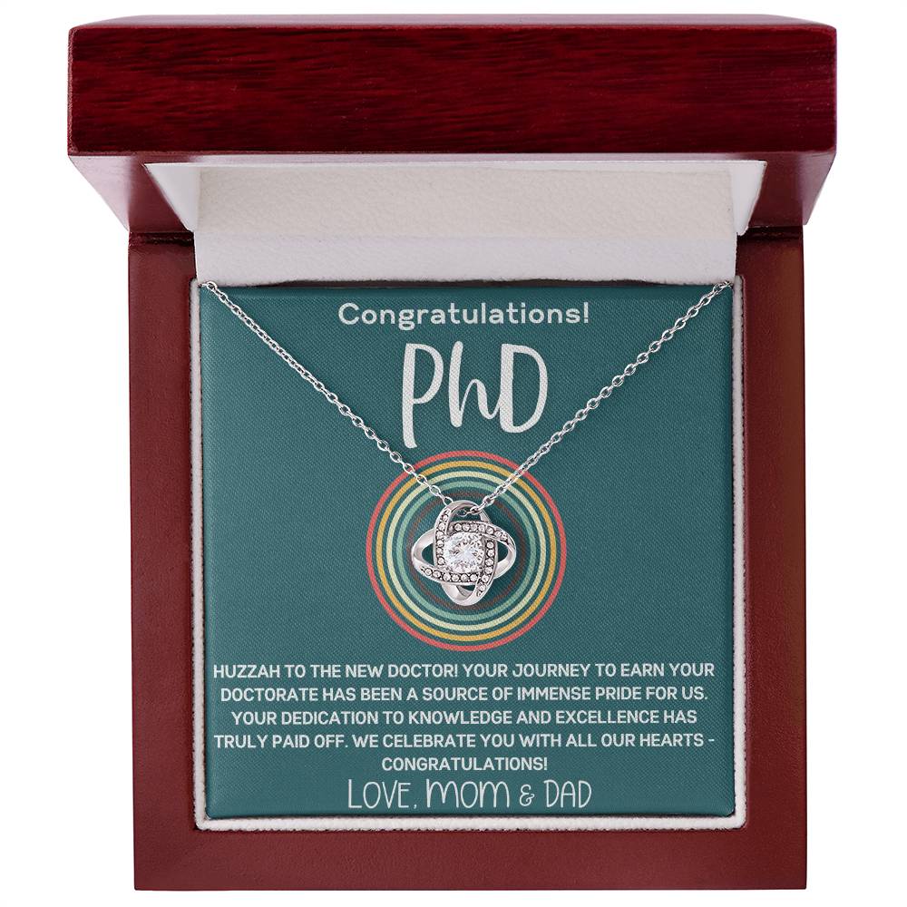 Graduation Gift from Parents to PhD Doctoral Grad - Retro Circle Love Knot Necklace