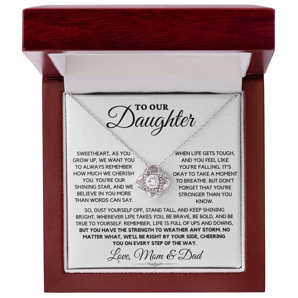 To Our Daughter Love Mom & Dad - Weather the Storm Love Knot Necklace