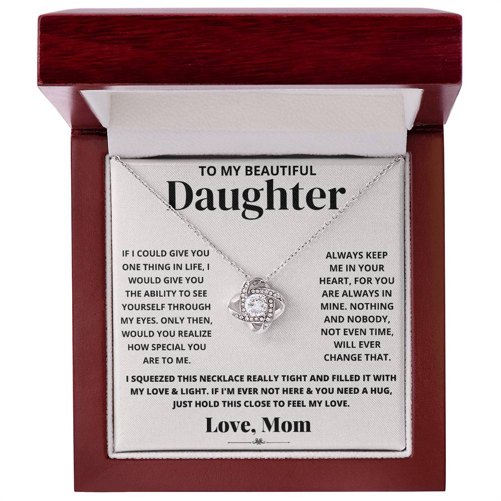 To My Beautiful Daughter Love Mom - Love Knot Necklace