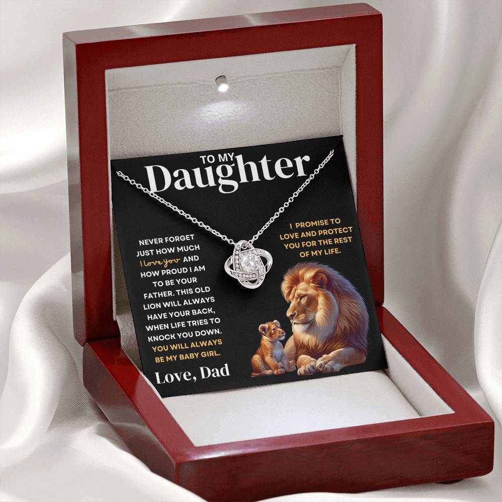 To My Daughter Love Dad - Old Lion Protector Love Knot Necklace