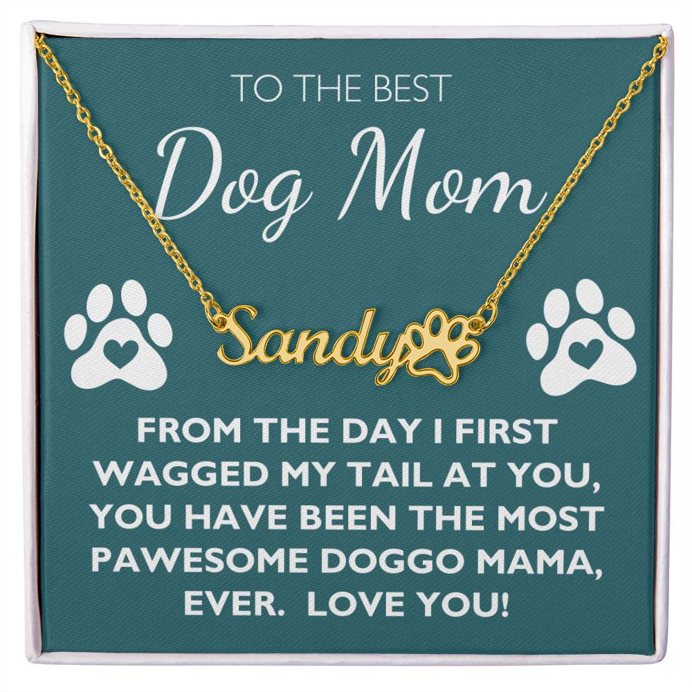 To the Best Dog Mom Gift - Custom Name Dog Paw Necklace