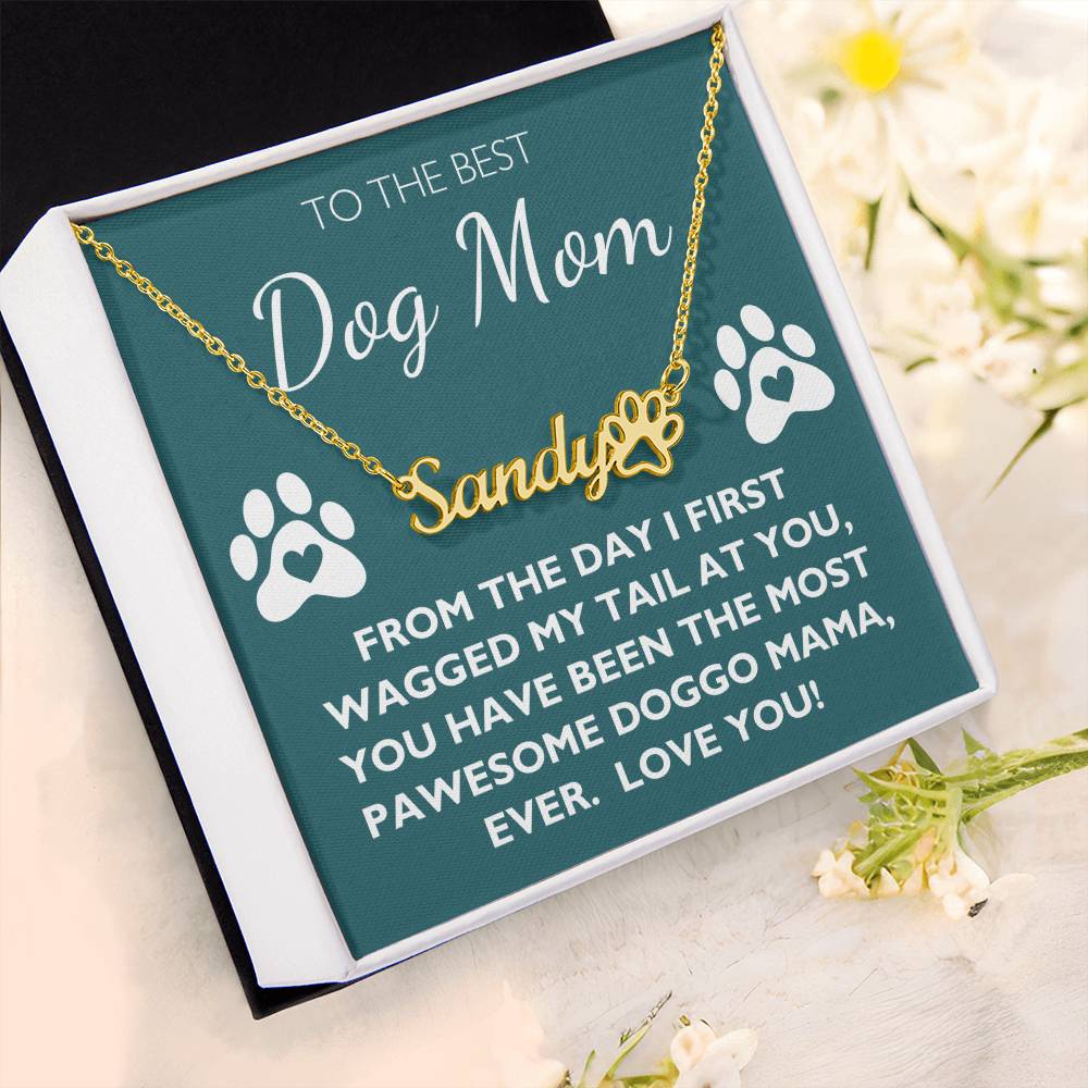 To the Best Dog Mom Gift - Custom Name Dog Paw Necklace