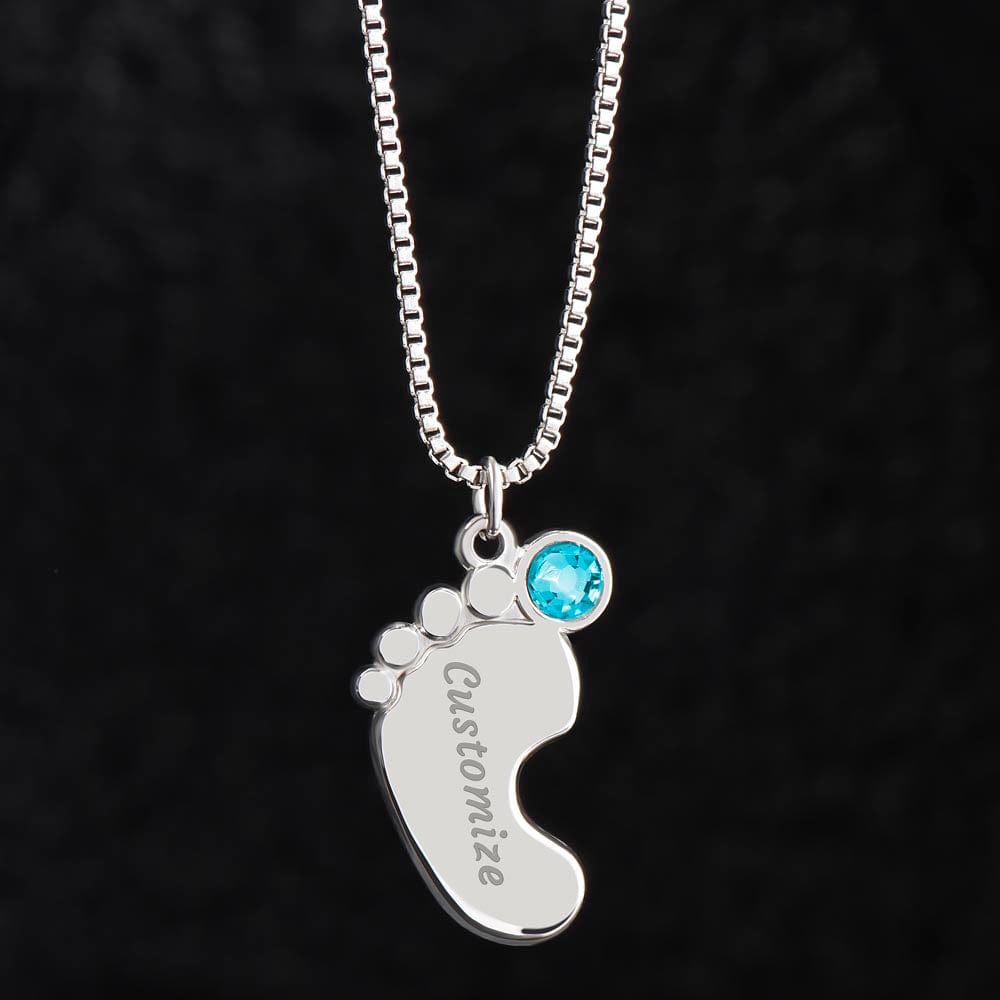 To My Beautiful New Mom Daughter from Mom - Engraved Baby Feet Necklace with Birthstone