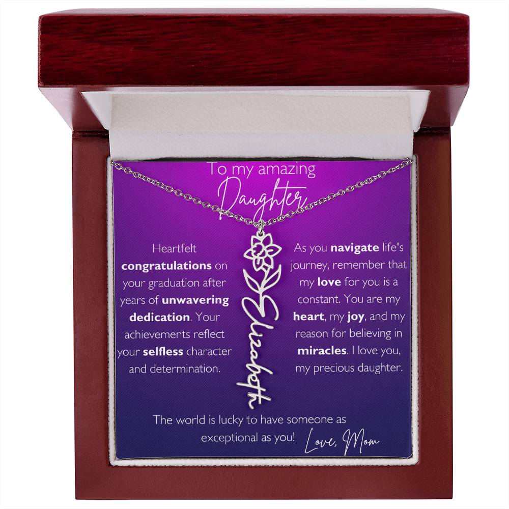 To My Amazing Daughter Graduation Custom Name Birth Flower Necklace