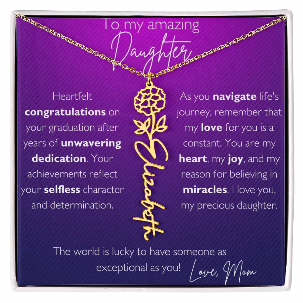 To My Amazing Daughter Graduation Custom Name Birth Flower Necklace