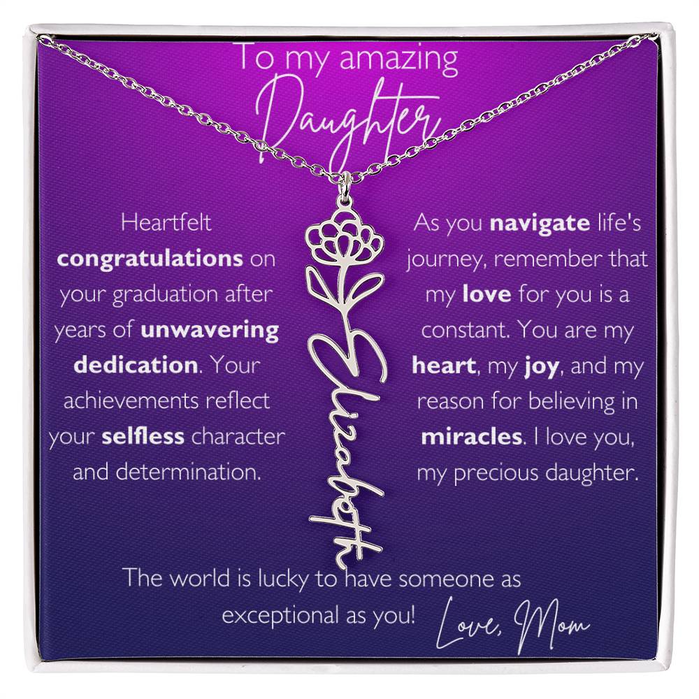 To My Amazing Daughter Graduation Custom Name Birth Flower Necklace