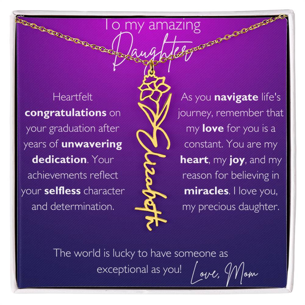 To My Amazing Daughter Graduation Custom Name Birth Flower Necklace