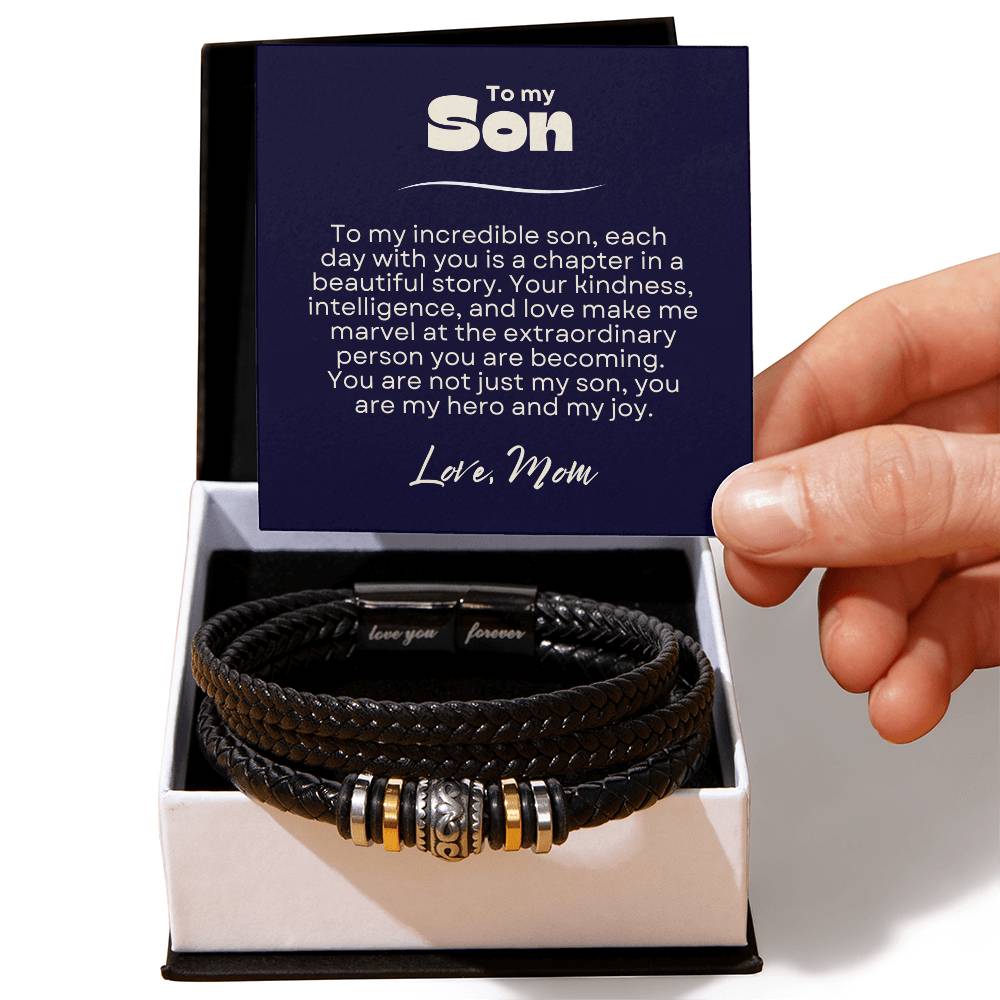 Sentimental Gift for Son from Mom - Love You Forever Braided Vegan Leather Bracelet