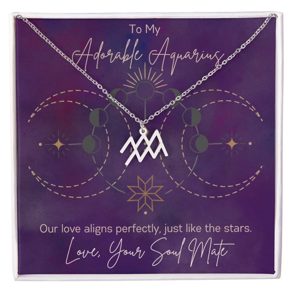 Custom Aquarius Astrology Sun Sign Necklace Valentine's Day Gift for Wife or Girlfriend