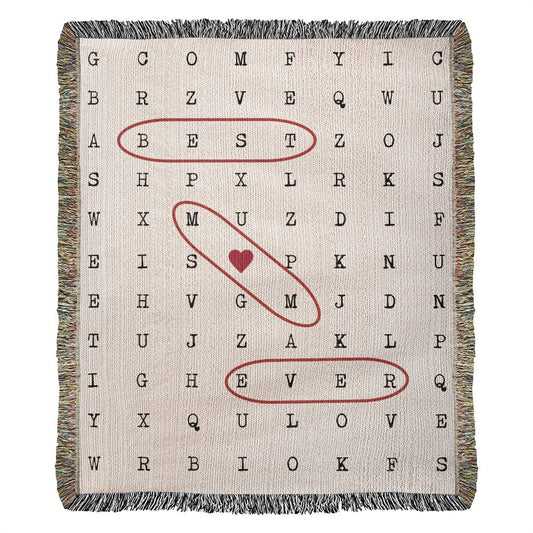 Best Mom Ever Heart Word Search Woven Blanket