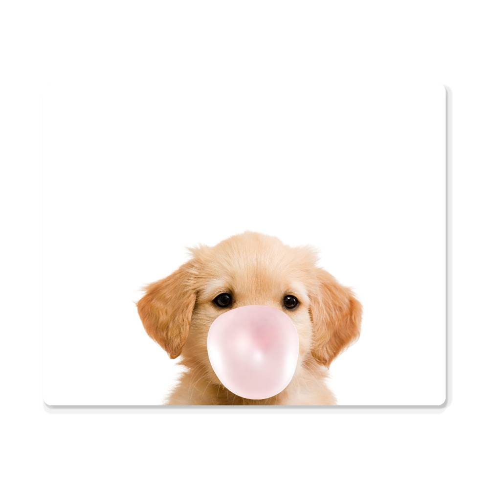 Cute Golden Retriever Puppy Blowing Bubblegum - Metal Wall Art