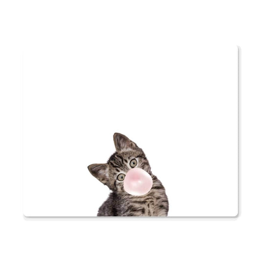 Cute Grey Tabby Kitten Blowing Bubblegum - Metal Wall Art