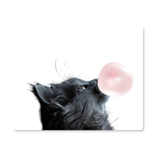 Cute Grey Cat Blowing Bubblegum - Metal Wall Art