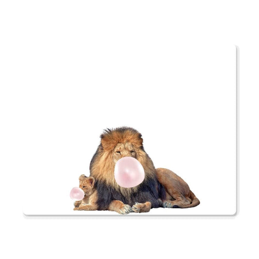 Dad and Baby Lion Blowing Bubblegum - Metal Wall Art