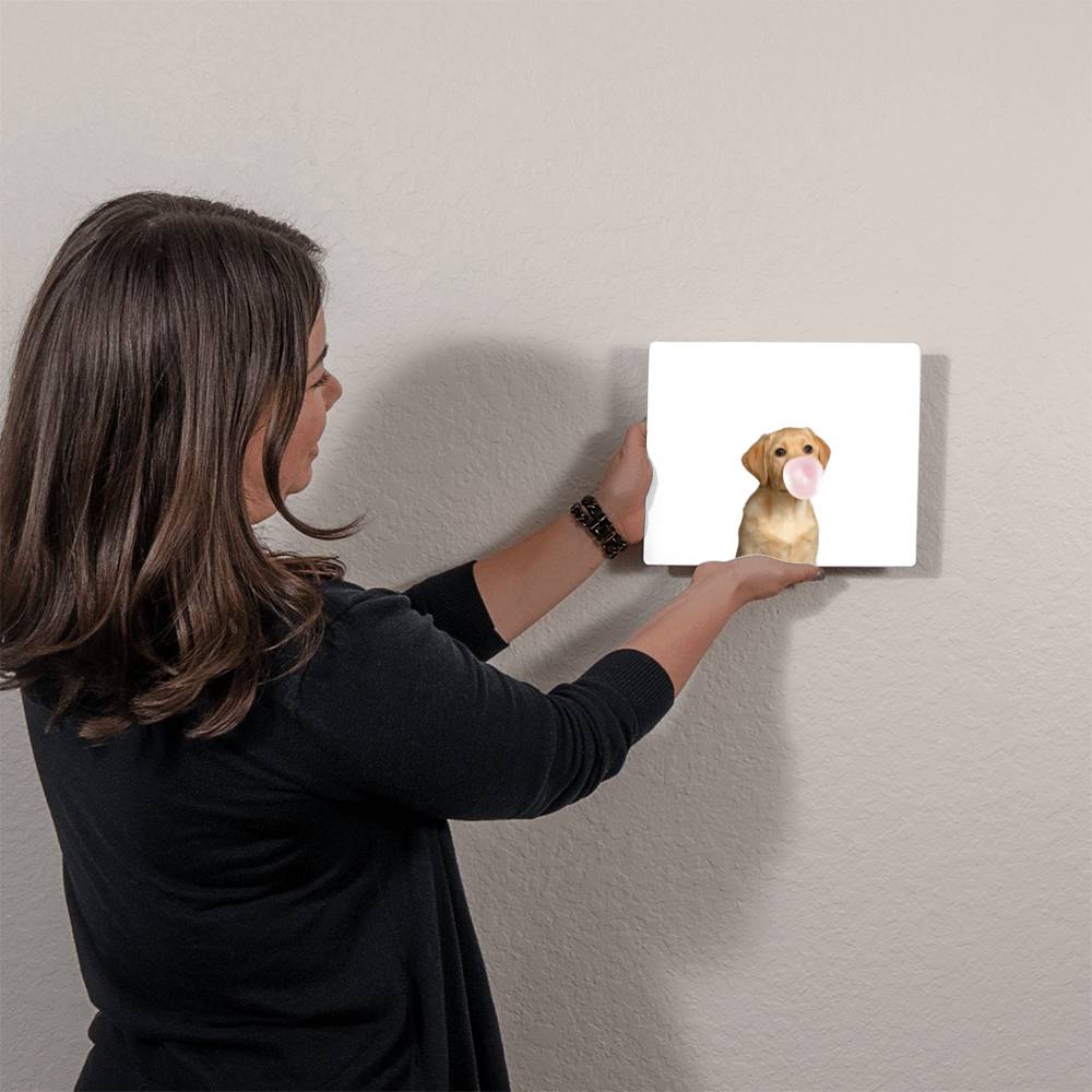 Cute Yellow Labrador Puppy Dog Blowing Bubblegum - Metal Wall Art